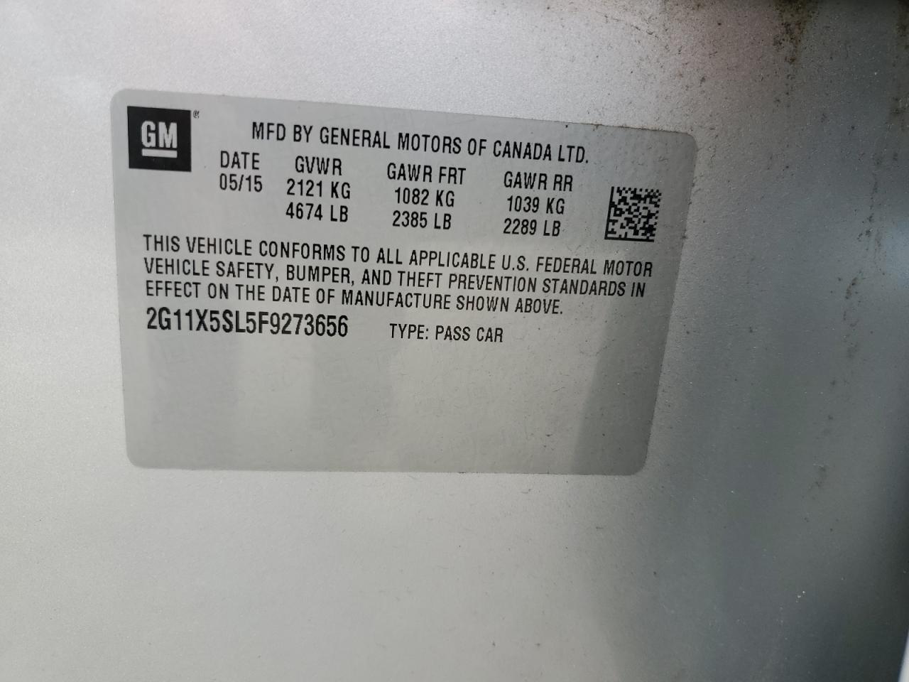 2015 Chevrolet Impala VIN 2G11X5SL5F9273656 Copart auction photo, all over damage thumbnail 12