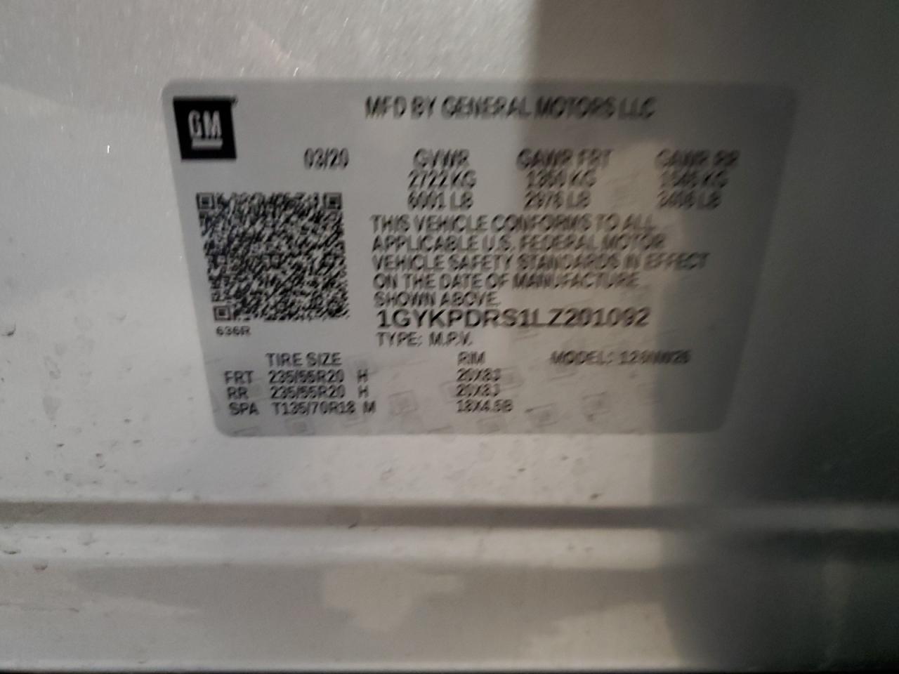 2020 Cadillac XT6 VIN 1GYKPDRS1LZ201092 Copart auction photo, front end / side damage thumbnail 13