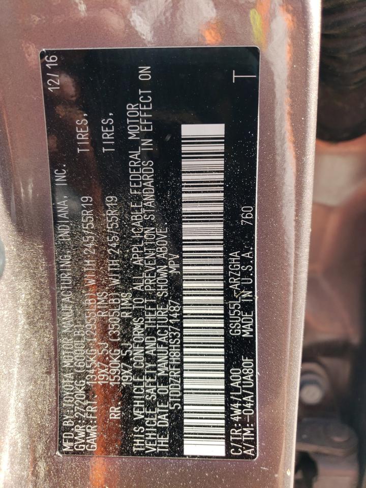 2017 Toyota Highlander VIN 5TDDZRFH8HS371487 Copart auction photo, rollover damage thumbnail 13