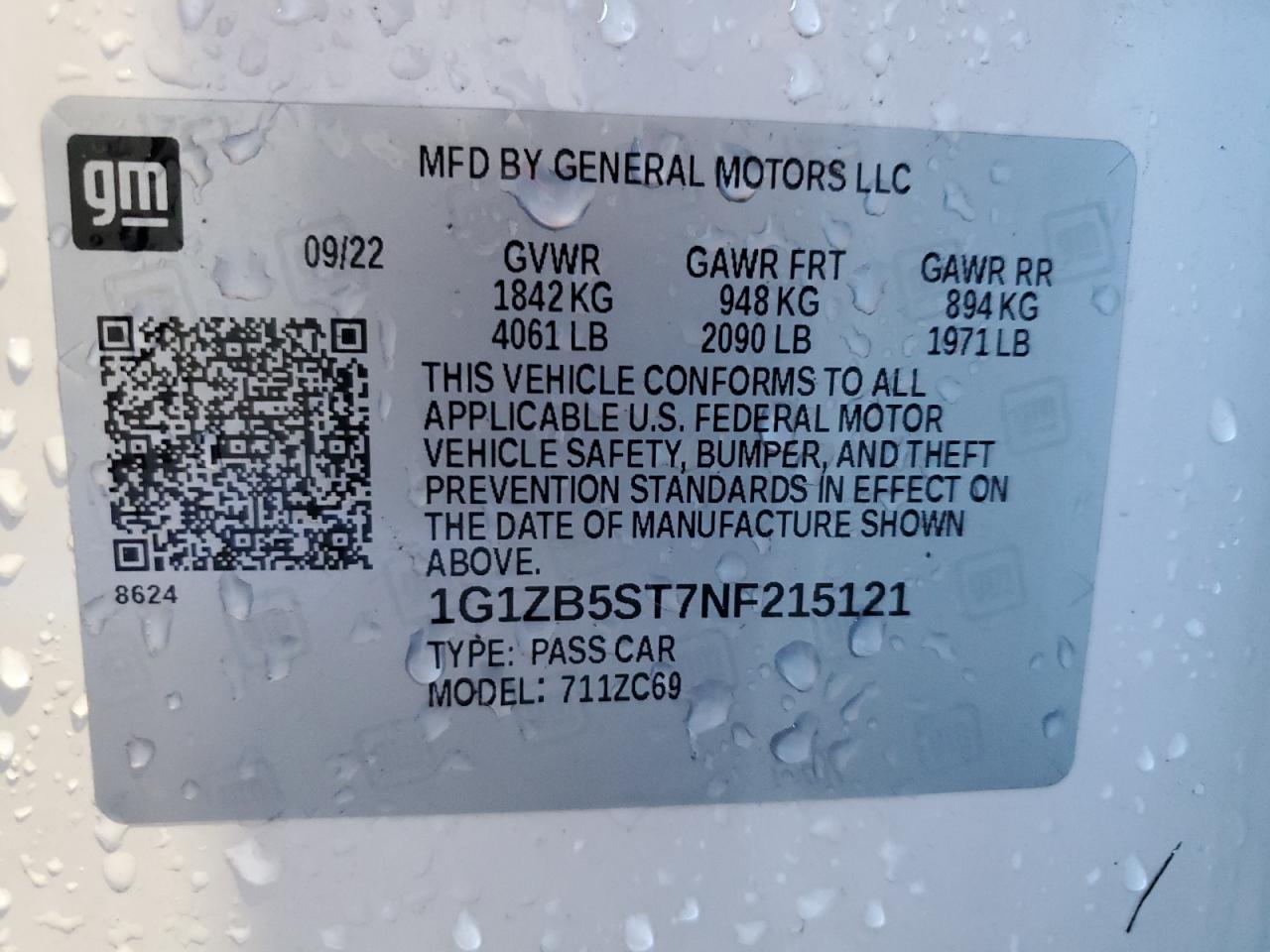 2022 Chevrolet Malibu VIN 1G1ZB5ST7NF215121 Copart auction photo, rear end damage thumbnail 12