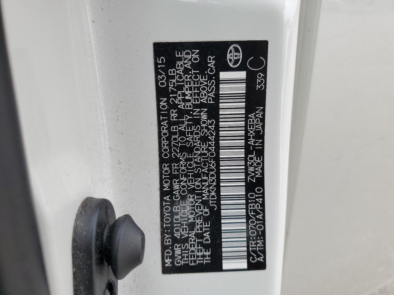 2015 Toyota Prius VIN JTDKN3DU6F0444243 Copart auction photo, front end damage thumbnail 14