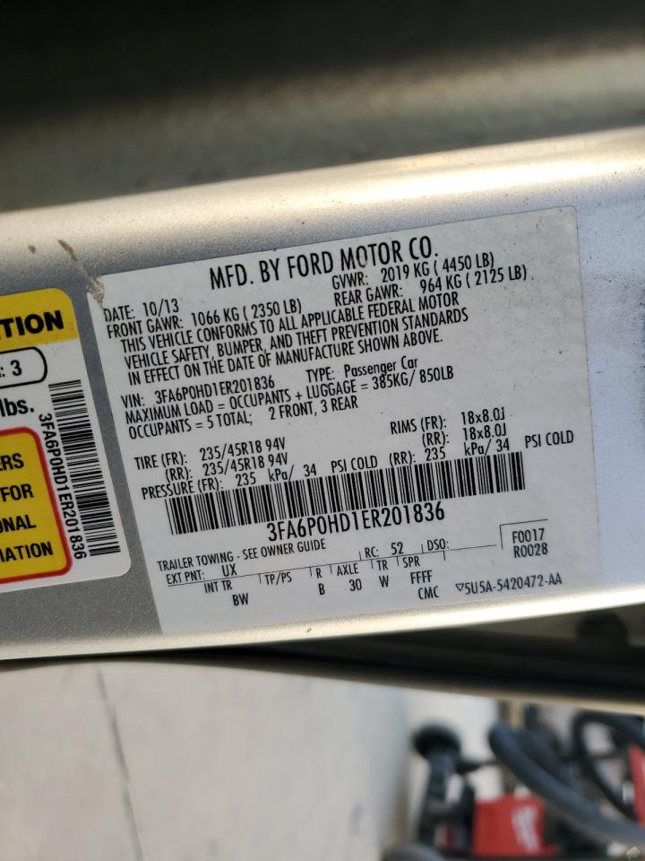 2014 Ford Fusion VIN 3FA6P0HD1ER201836 Copart auction photo, front end damage thumbnail 12