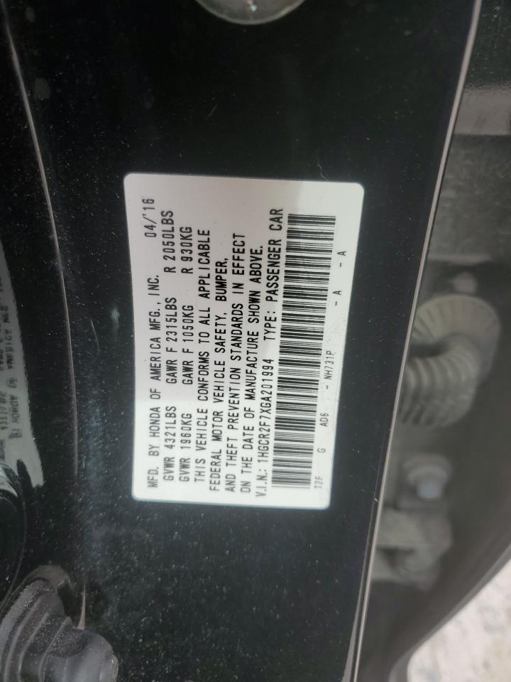 2016 Honda Accord VIN 1HGCR2F7XGA201994 Copart auction photo, top/roof / minor dent/scratches damage thumbnail 12
