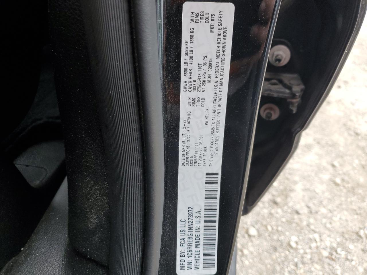 2022 RAM 1500 VIN 1C6RREBG1NN273972 Copart auction photo, rear end / minor dent/scratches damage thumbnail 13