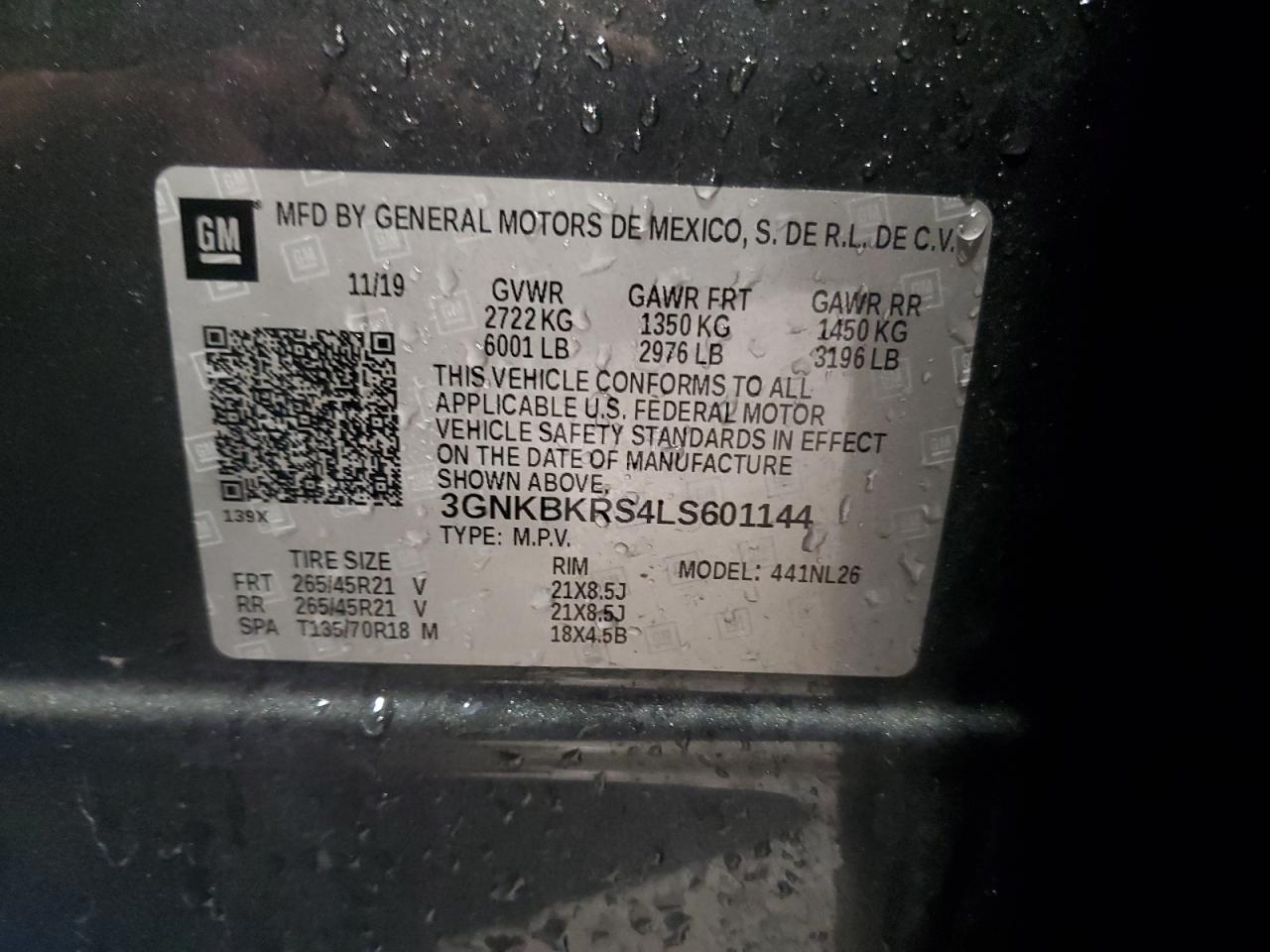 2020 Chevrolet Blazer VIN 3GNKBKRS4LS601144 Copart auction photo, front end / undercarriage damage thumbnail 13