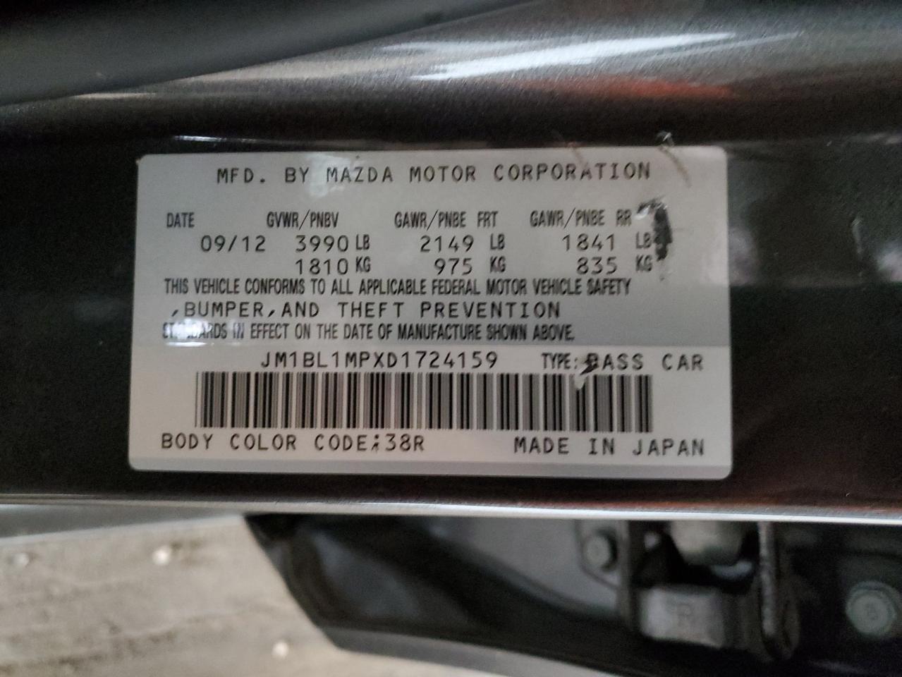 2013 Mazda 3 VIN JM1BL1MPXD1724159 Copart auction photo, front end / rear end damage thumbnail 12