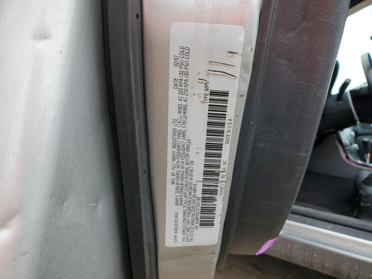 2007 Subaru Outback VIN 4S4BP62C377341162 Copart auction photo, front end / undercarriage damage thumbnail 12