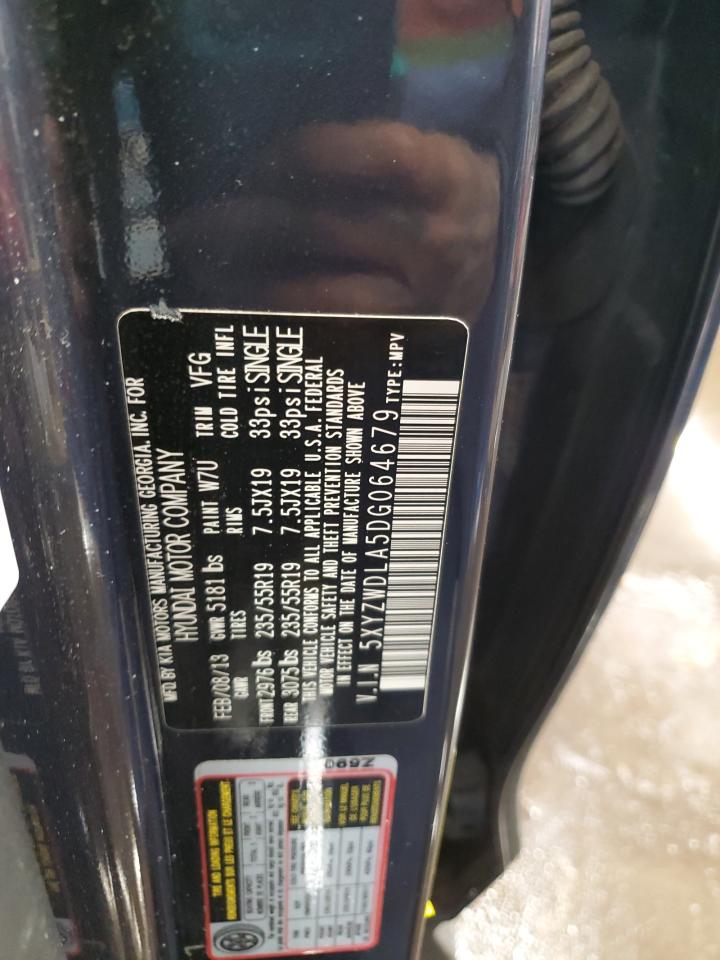2013 Hyundai Santa Fe VIN 5XYZWDLA5DG064679 Copart auction photo, minor dent/scratches damage thumbnail 13