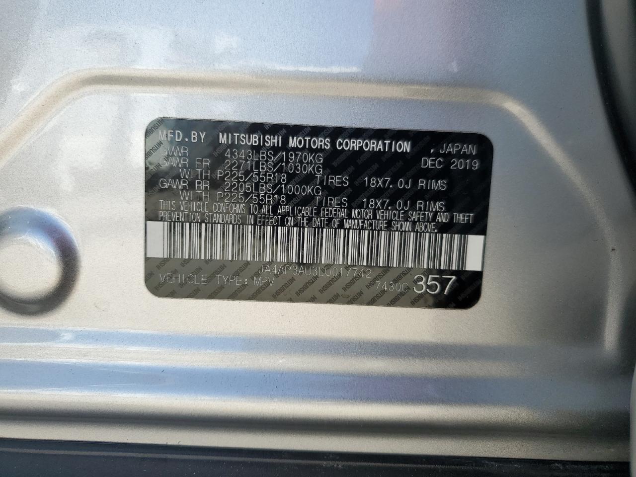 2020 Mitsubishi Outlander VIN JA4AP3AU3LU017742 Copart auction photo, front end damage thumbnail 13
