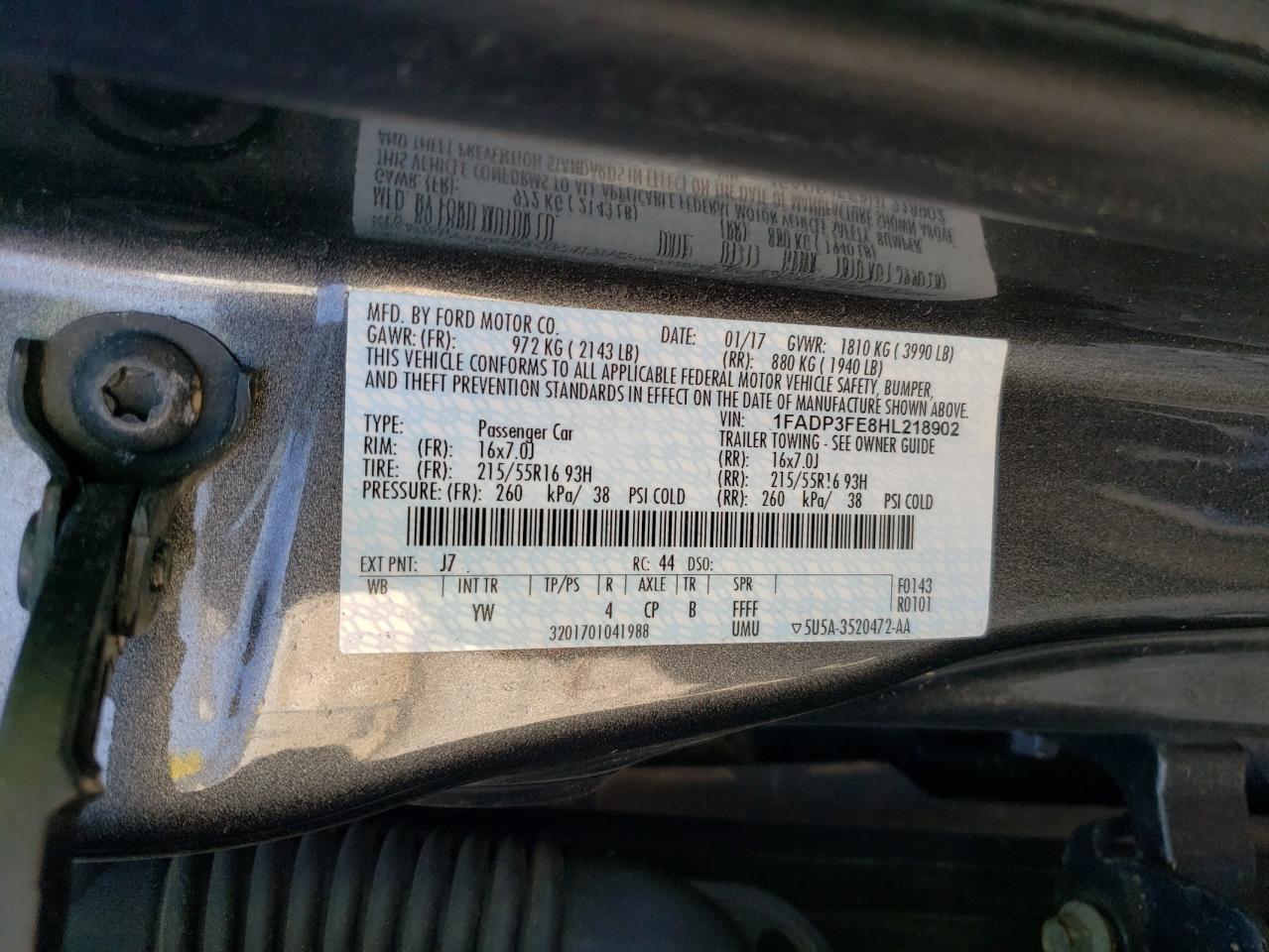 2017 Ford Focus VIN 1FADP3FE8HL218902 Copart auction photo, mechanical damage thumbnail 12