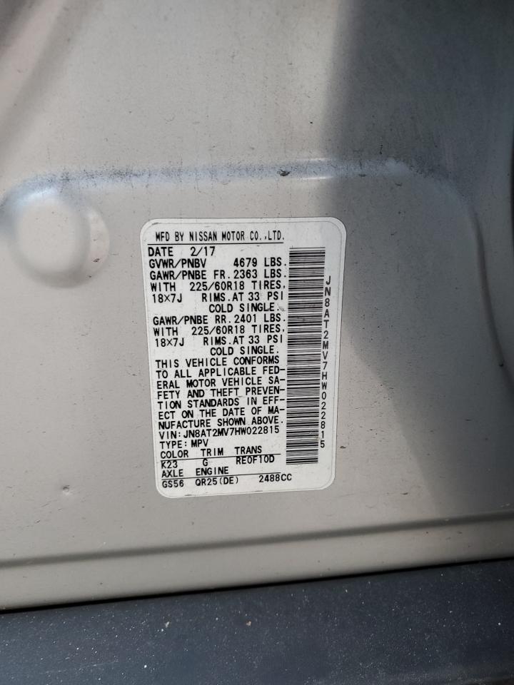 2017 Nissan Rogue VIN JN8AT2MV7HW022815 Copart auction photo, all over damage thumbnail 13