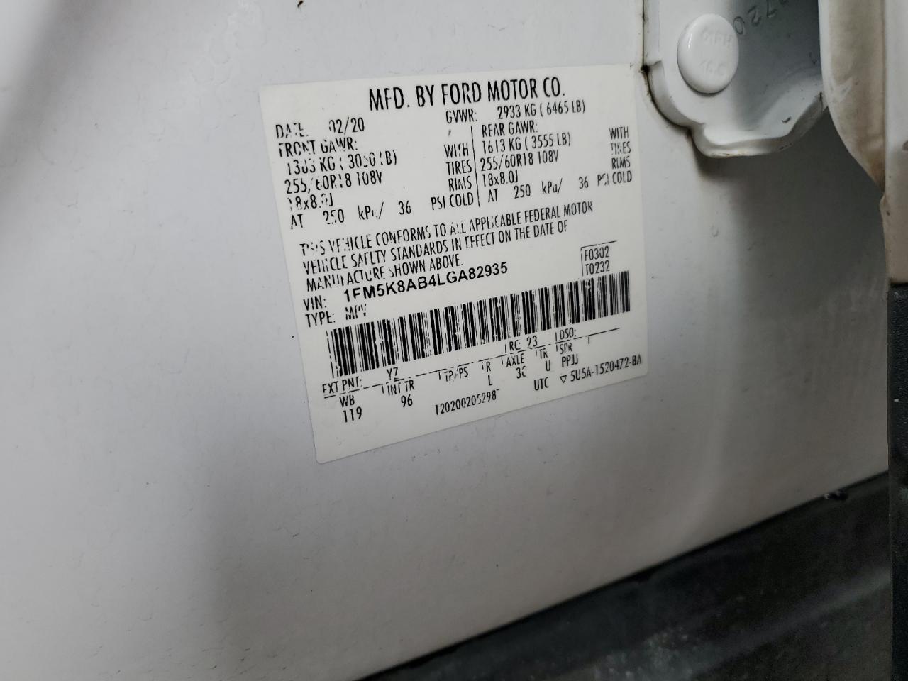 2020 Ford Explorer VIN 1FM5K8AB4LGA82935 Copart auction photo, all over damage thumbnail 13