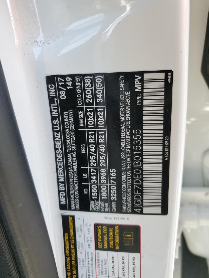 2018 Mercedes-Benz GLS-klasse VIN 4JGDF7DE0JB015355 Copart auction photo, front end damage thumbnail 13