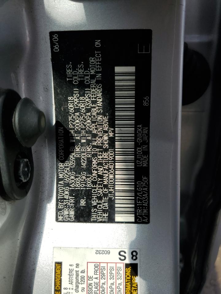 2006 Lexus LX VIN JTJHT00W064019001 Copart auction photo, front end damage thumbnail 13