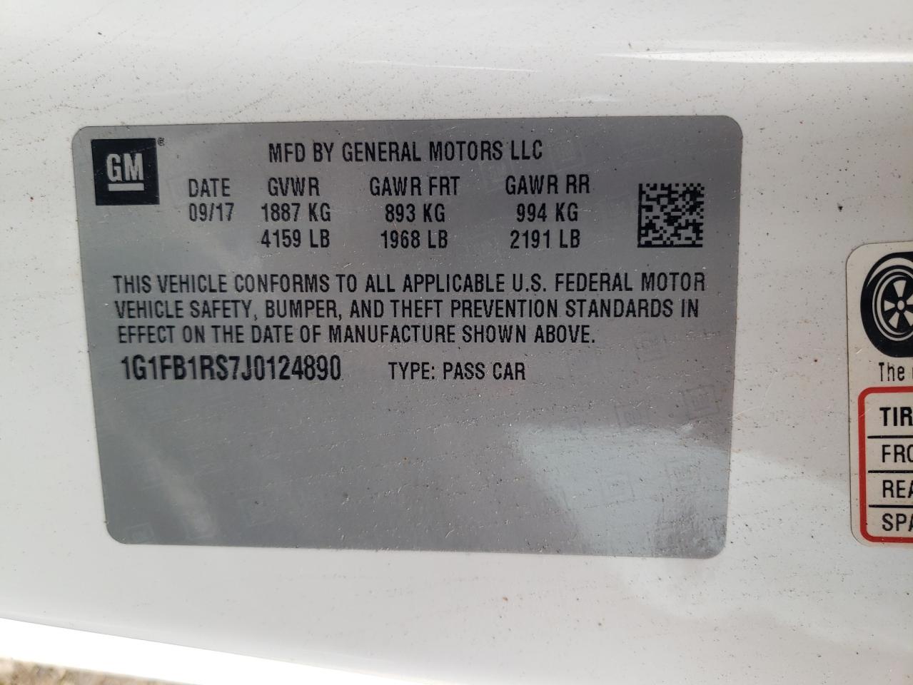 2018 Chevrolet Camaro VIN 1G1FB1RS7J0124890 Copart auction photo, rear end damage thumbnail 11