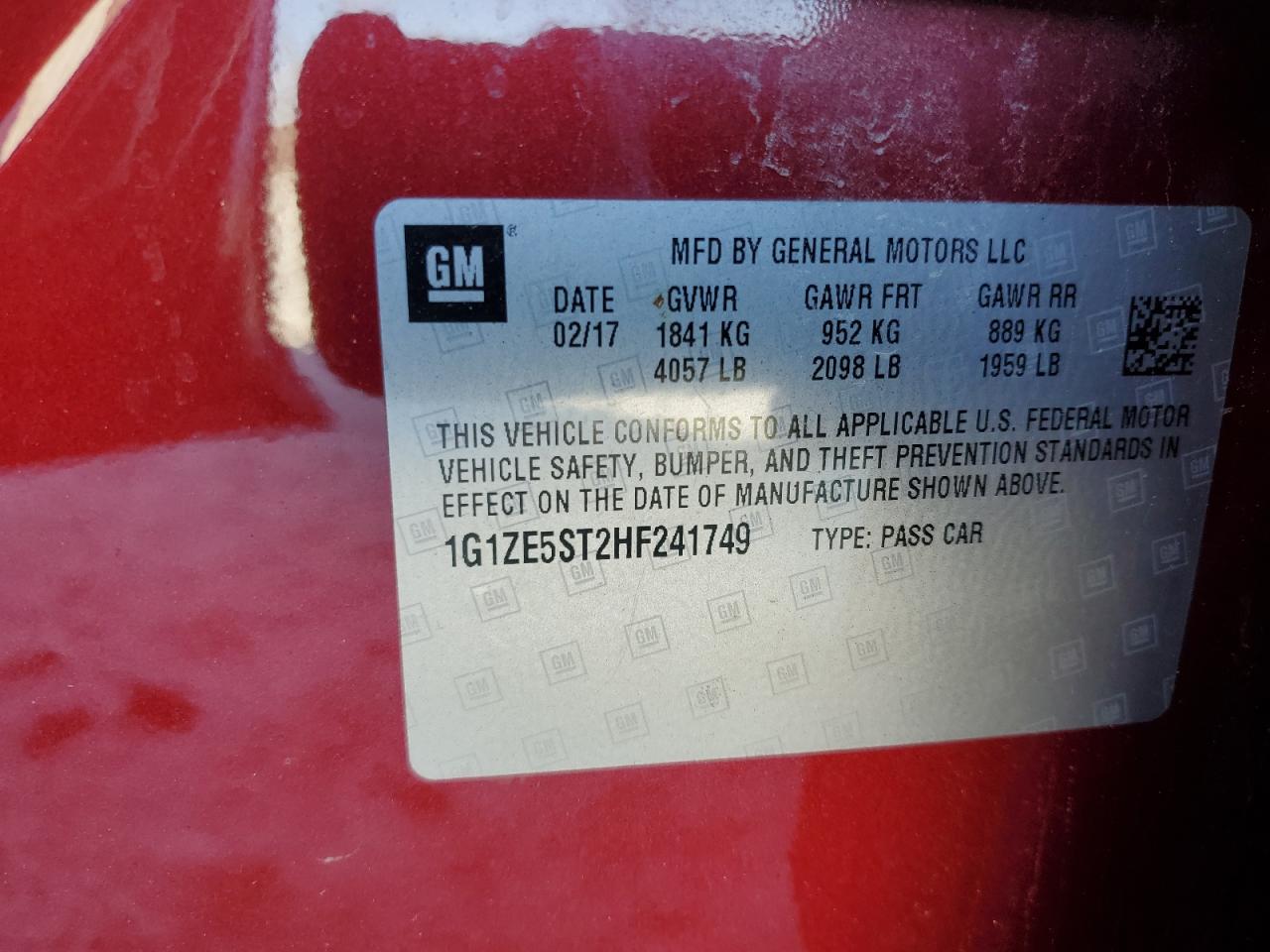 2017 Chevrolet Malibu VIN 1G1ZE5ST2HF241749 Copart auction photo, front end / side damage thumbnail 12
