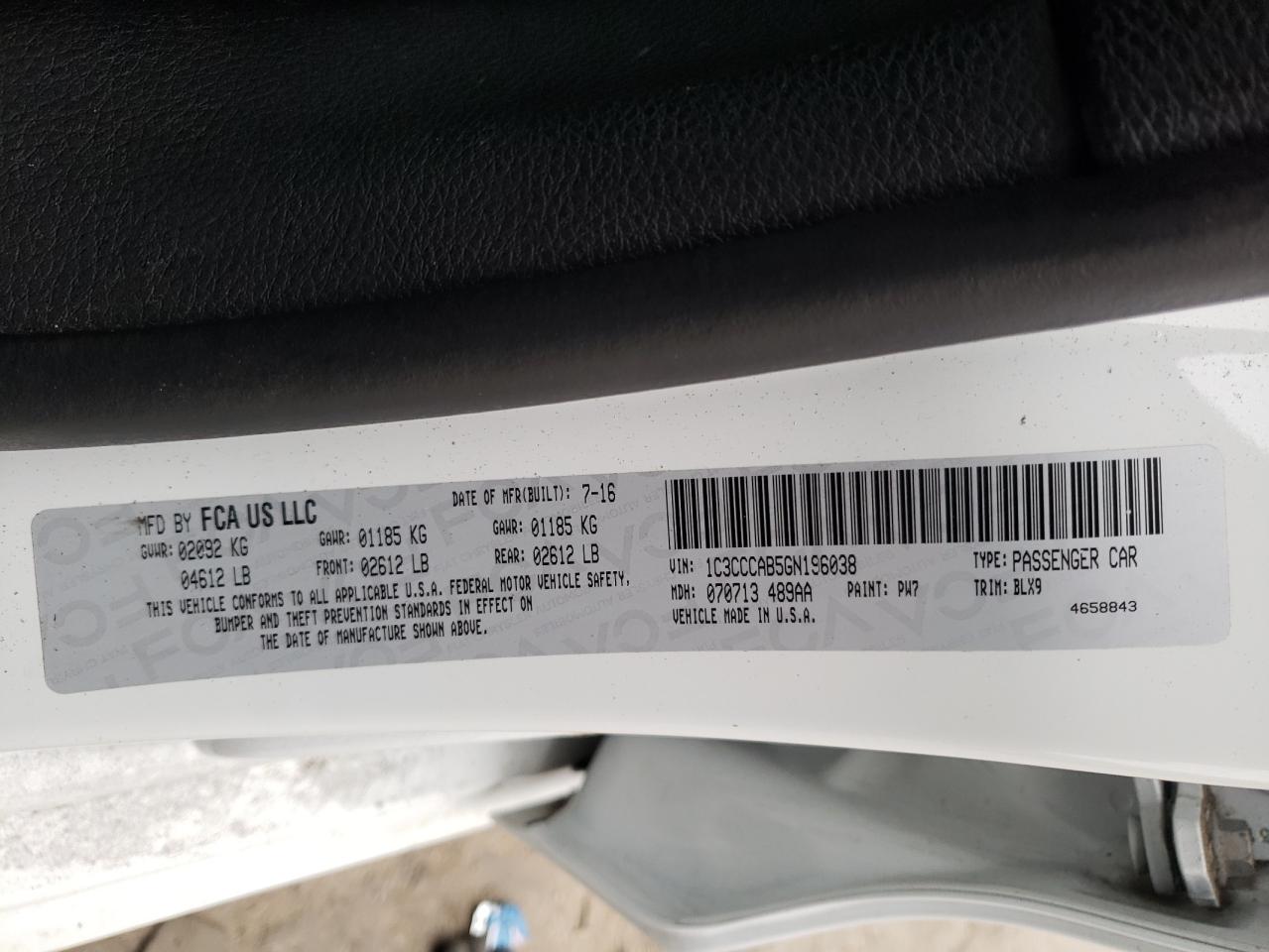 2016 Chrysler 200 VIN 1C3CCCAB5GN196038 Copart auction photo, side damage thumbnail 12