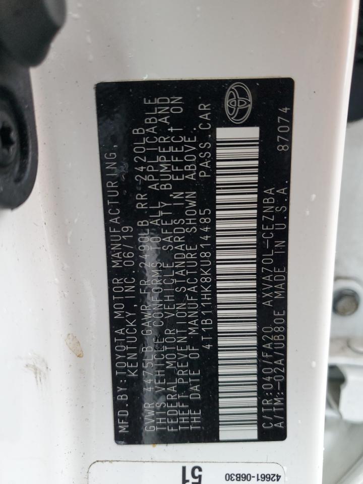 2019 Toyota Camry VIN 4T1B11HK8KU814485 Copart auction photo, front end / minor dent/scratches damage thumbnail 14