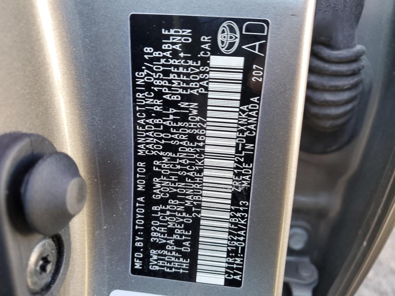 2019 Toyota Corolla VIN 2T1BURHE1KC146627 Copart auction photo, rear end / minor dent/scratches damage thumbnail 14