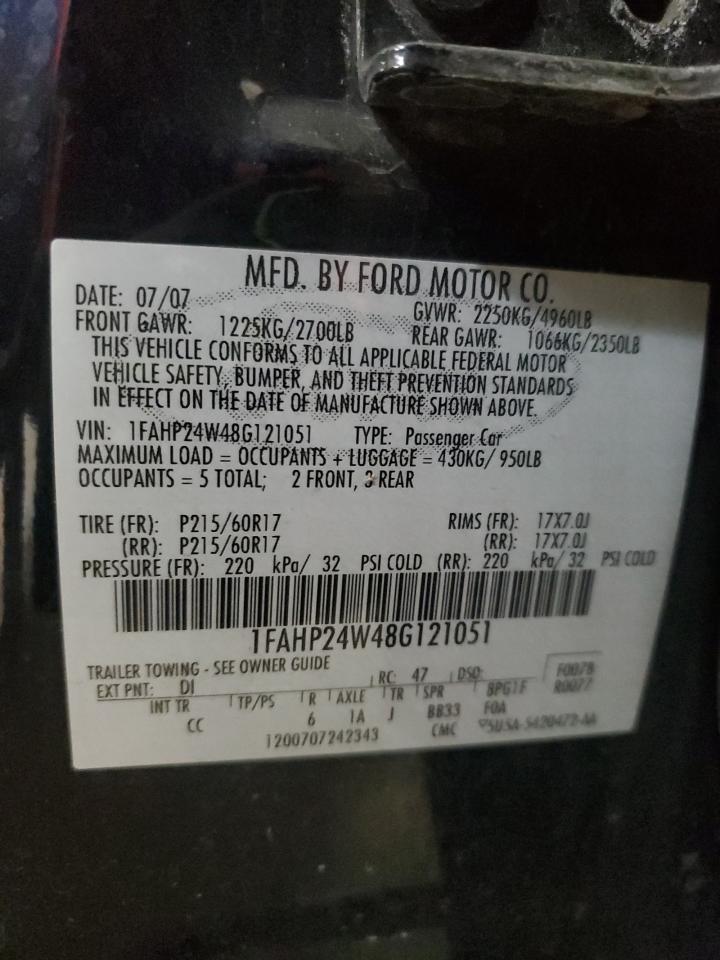 2008 Ford Taurus VIN 1FAHP24W48G121051 Copart auction photo, front end / side damage thumbnail 13