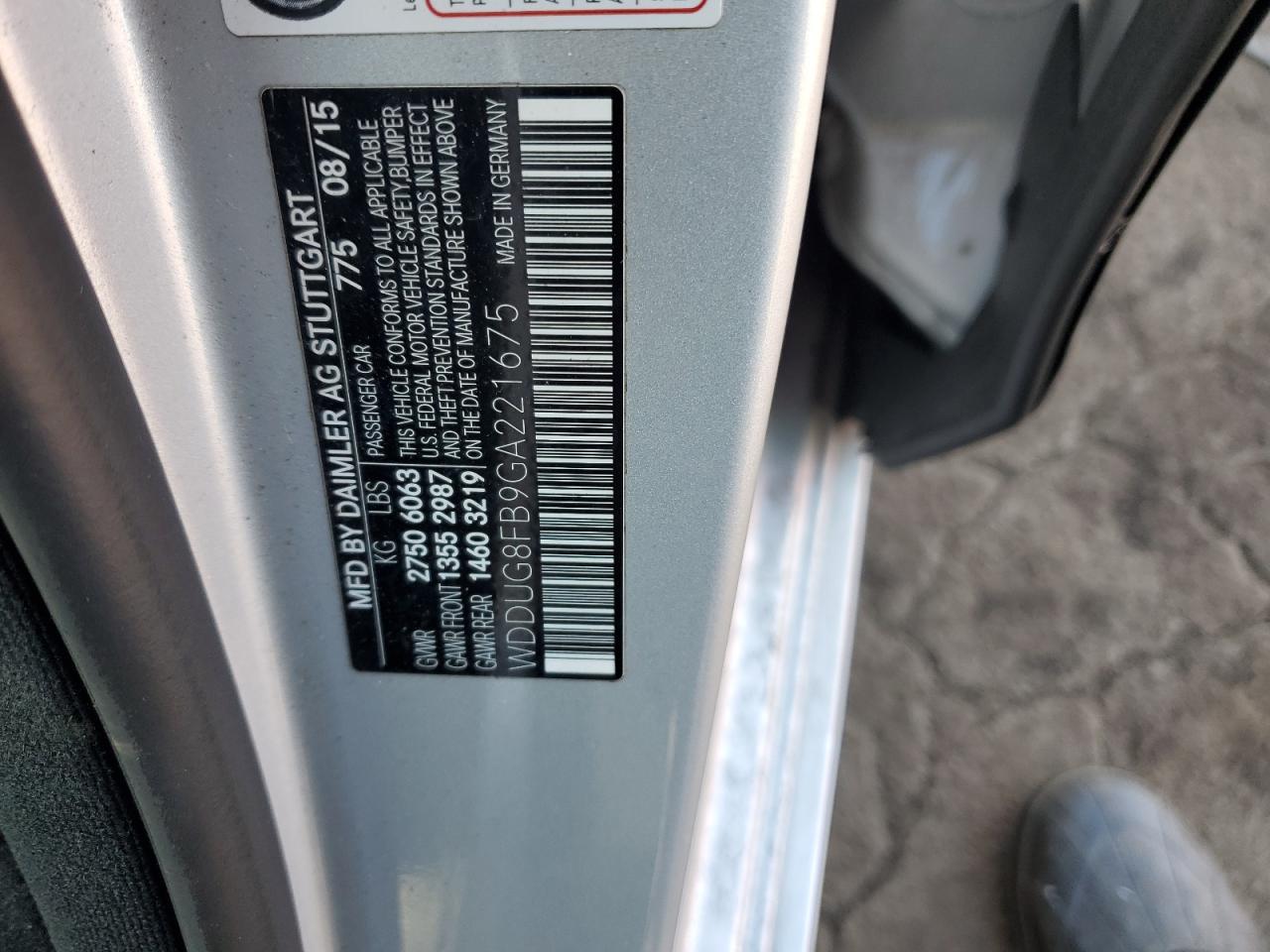 2016 Mercedes-Benz S-klasse VIN WDDUG8FB9GA221675 Copart auction photo, top/roof damage thumbnail 14