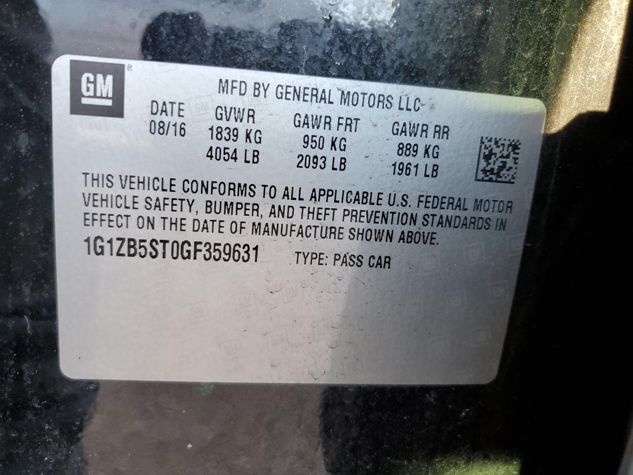 2016 Chevrolet Malibu VIN 1G1ZB5ST0GF359631 Copart auction photo, all over damage thumbnail 13