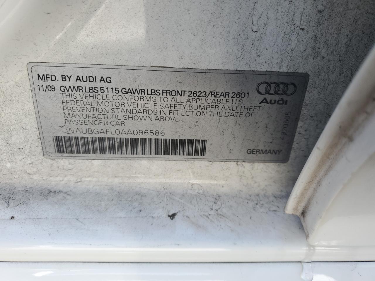 2010 Audi RS4 VIN WAUBGAFL0AA096586 Copart auction photo, front end damage thumbnail 12