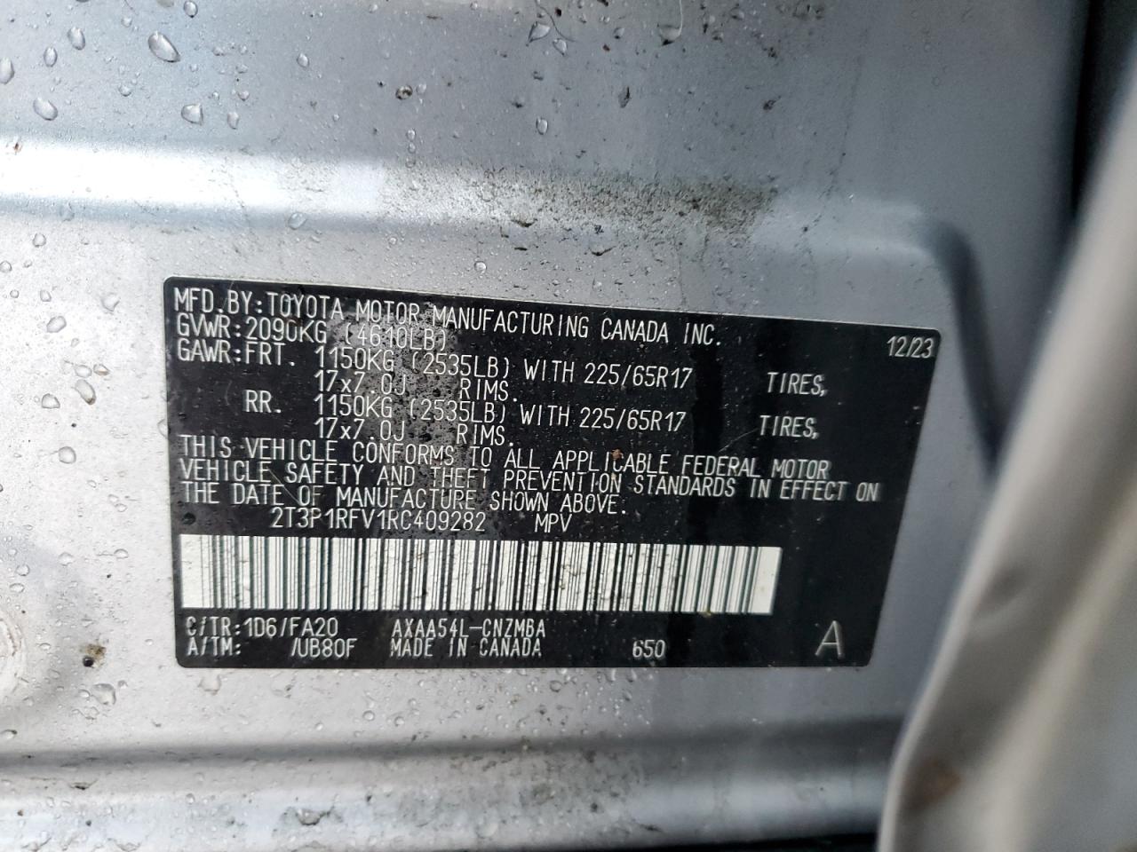 2024 Toyota RAV 4 VIN 2T3P1RFV1RC409282 Copart auction photo, front end damage thumbnail 13