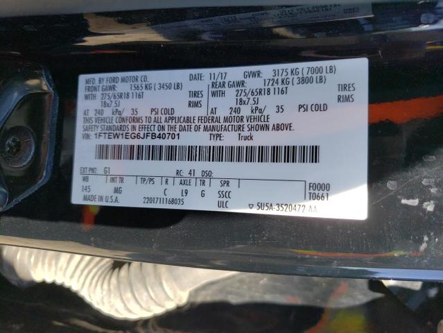 2018 Ford F-150 VIN 1FTEW1EG6JFB40701 Copart auction photo, front end damage thumbnail 12