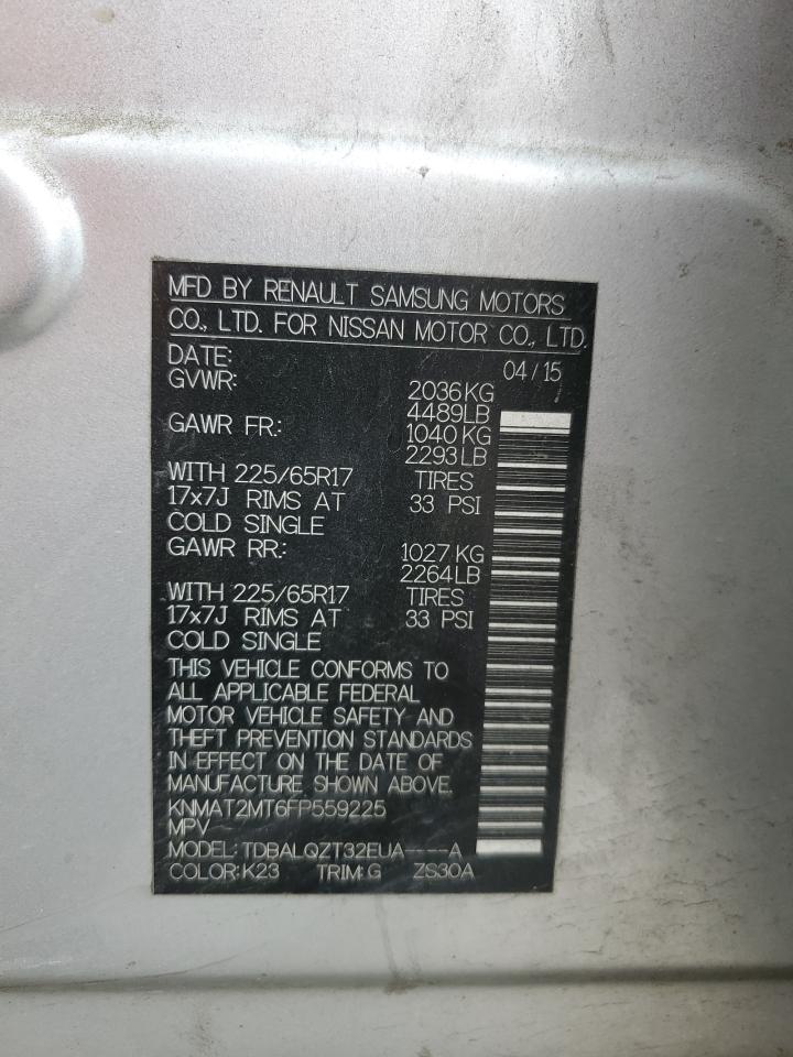 2015 Nissan Rogue VIN KNMAT2MT6FP559225 Copart auction photo, front end damage thumbnail 15
