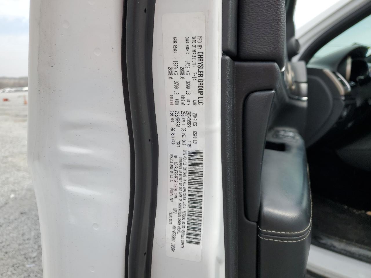 2015 Jeep Grand Cherokee VIN 1C4RJEBG4FC614018 Copart auction photo, side / undercarriage damage thumbnail 15