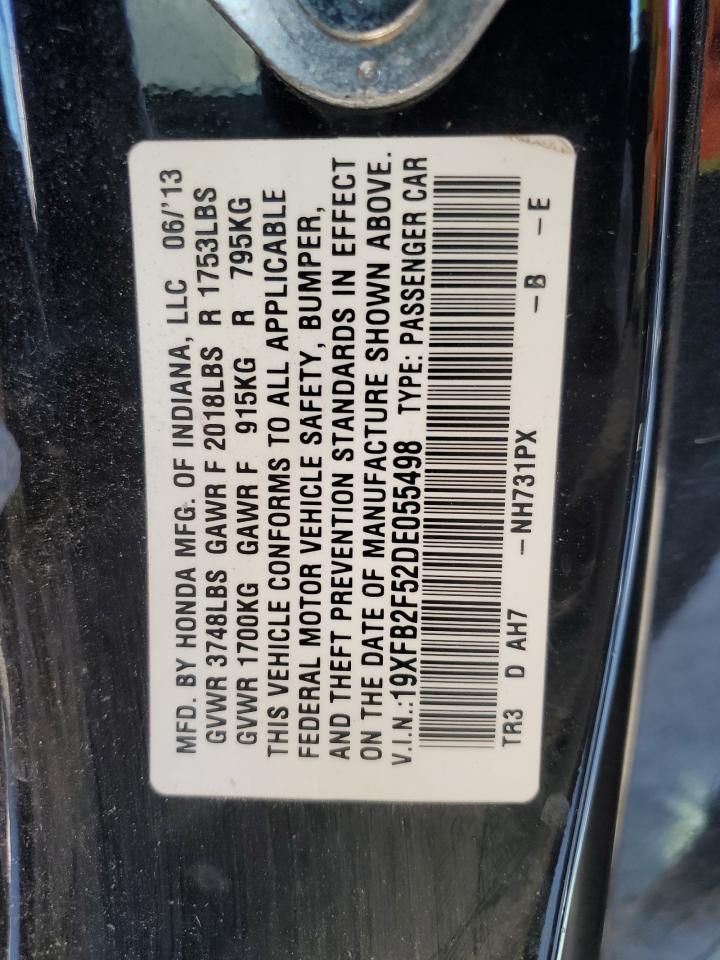 2013 Honda Civic VIN 19XFB2F52DE055498 Copart auction photo, undercarriage / minor dent/scratches damage thumbnail 14
