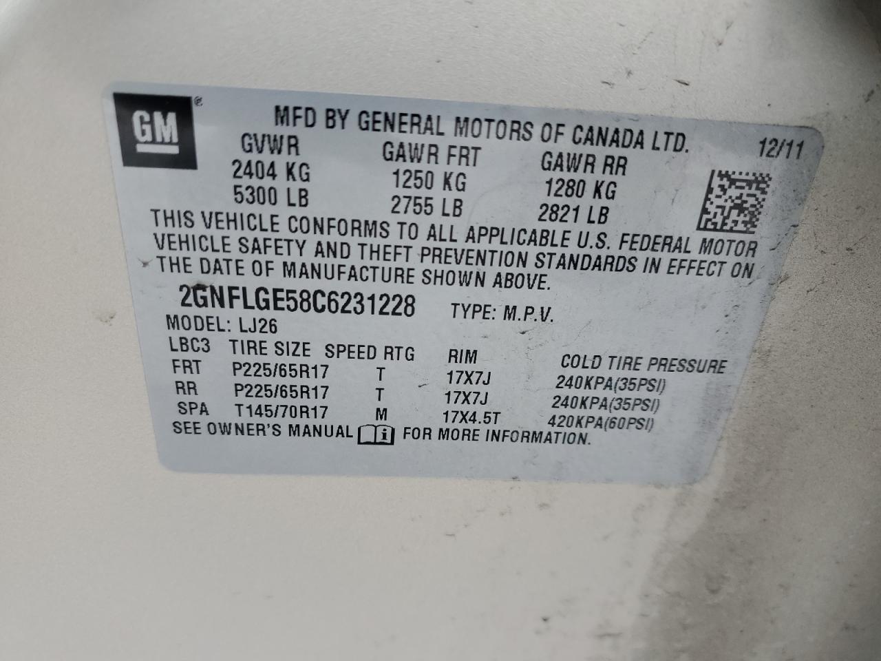 2012 Chevrolet Equinox VIN 2GNFLGE58C6231228 Copart auction photo, front end / side damage thumbnail 13