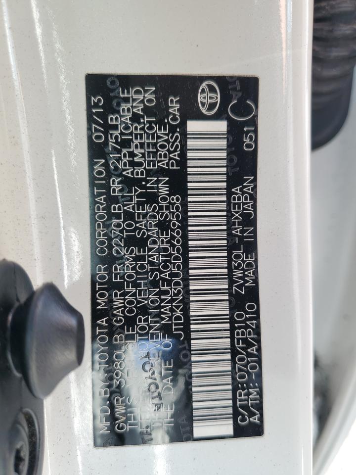 2013 Toyota Prius VIN JTDKN3DU5D5669558 Copart auction photo, burn damage thumbnail 12