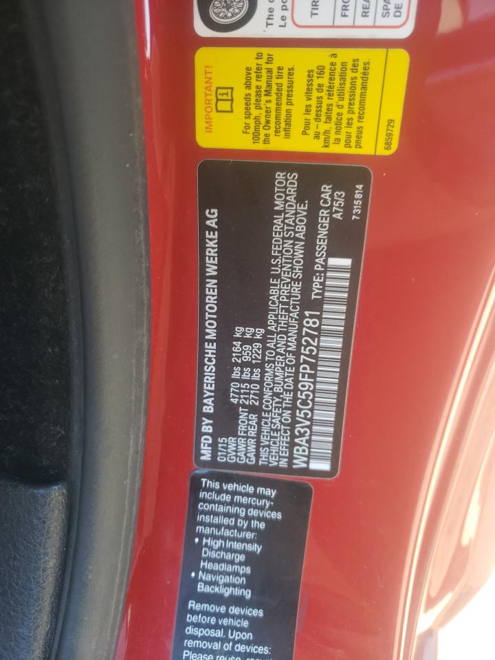 2015 BMW 4er VIN WBA3V5C59FP752781 Copart auction photo, side / rear end damage thumbnail 12