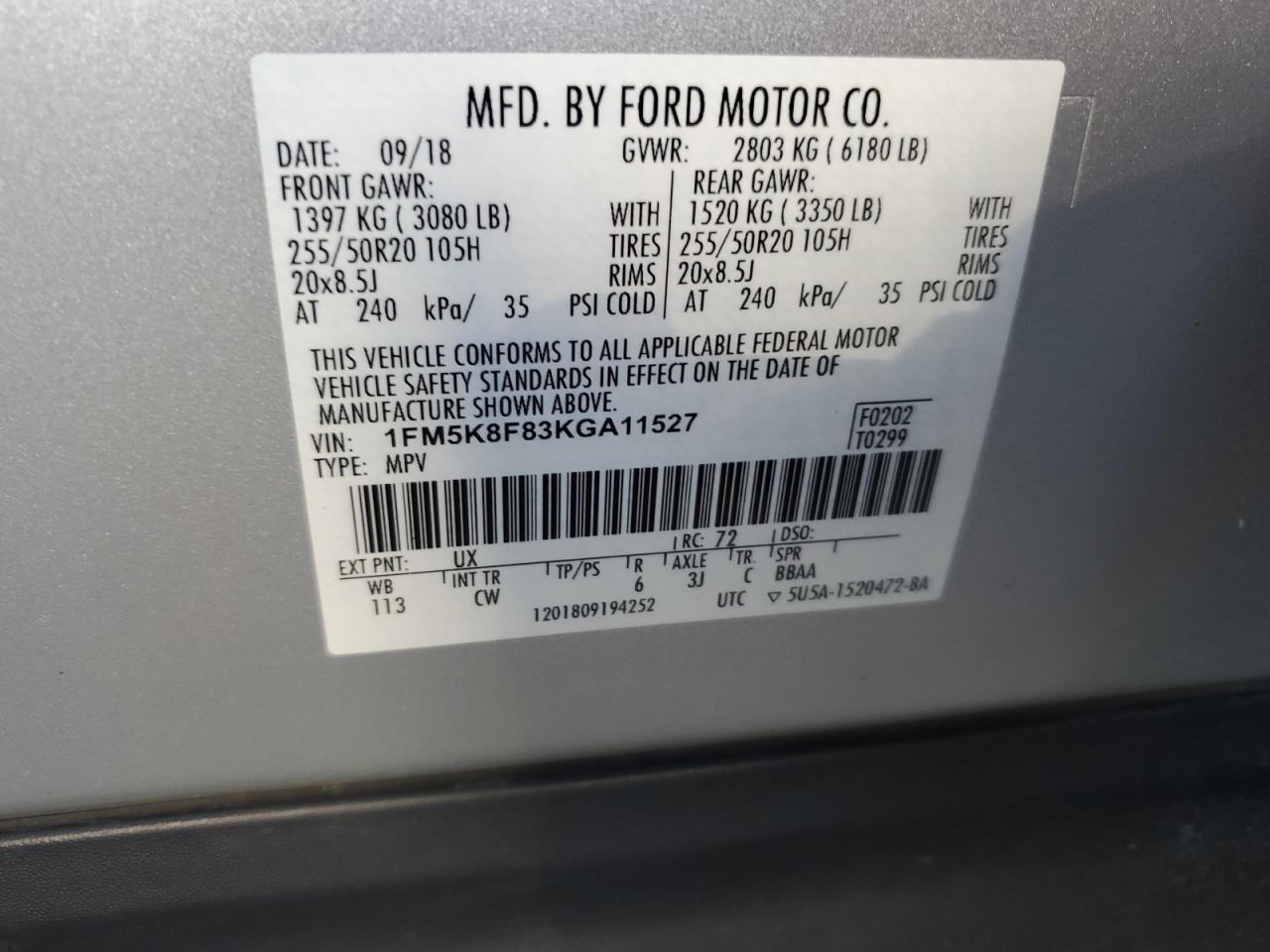 2019 Ford Explorer VIN 1FM5K8F83KGA11527 Copart auction photo, all over damage thumbnail 13