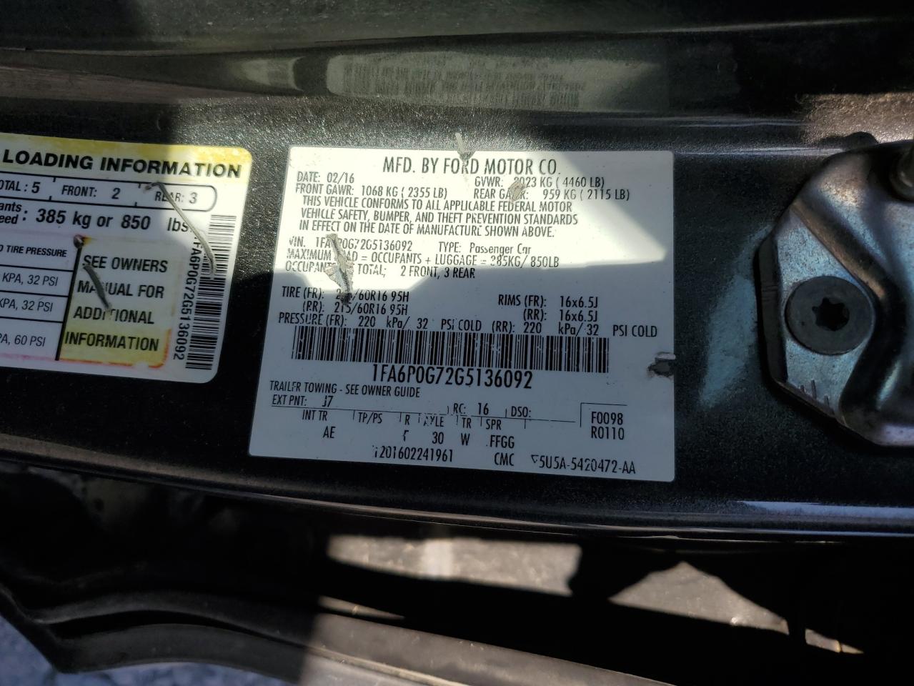 2016 Ford Fusion VIN 1FA6P0G72G5136092 Copart auction photo, front end damage thumbnail 12