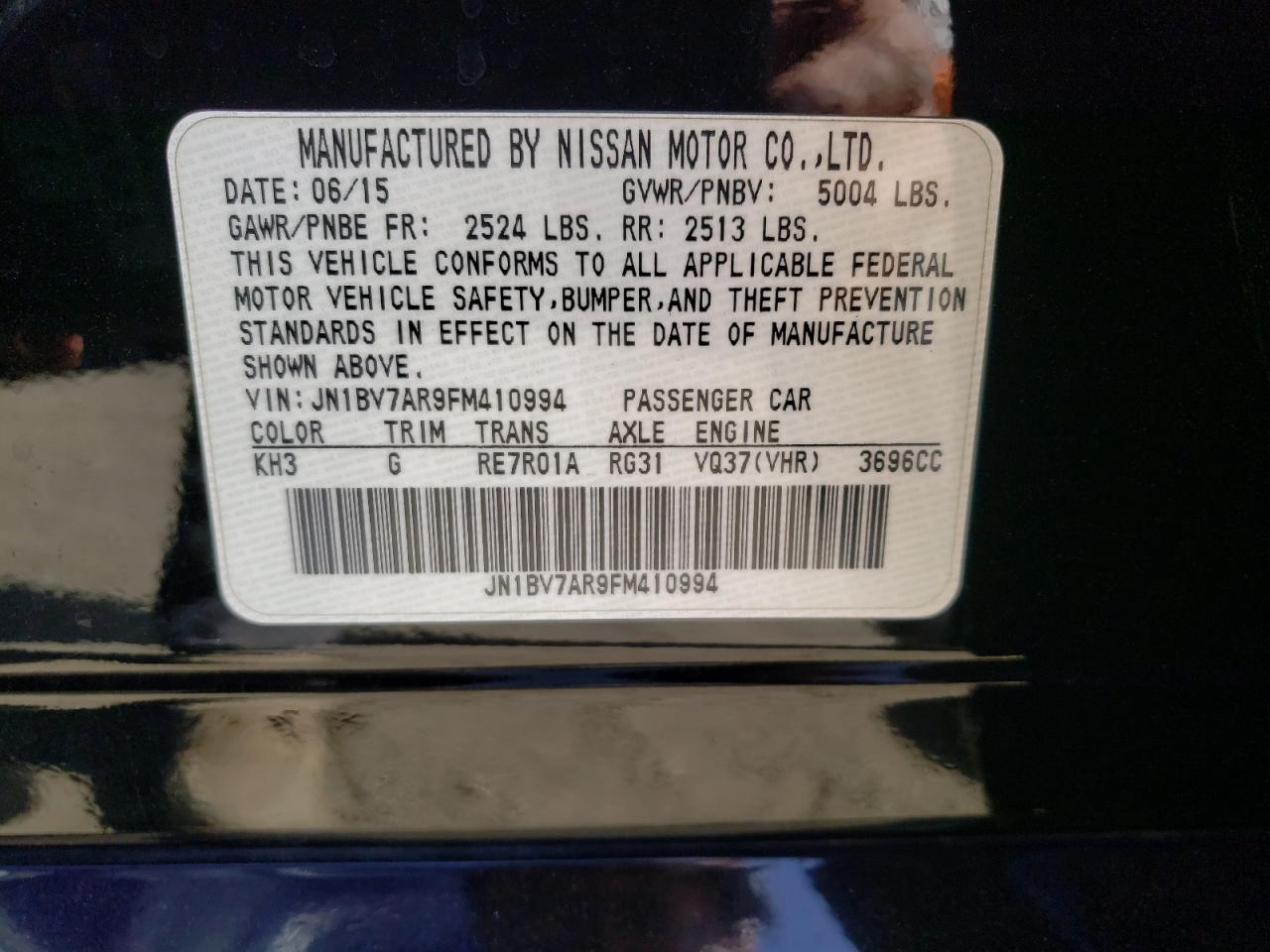 2015 Infiniti Q50 VIN JN1BV7AR9FM410994 Copart auction photo, front end damage thumbnail 13