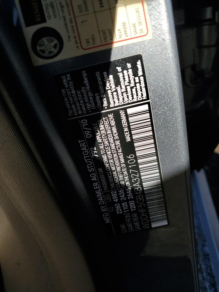 2011 Mercedes-Benz E-klasse VIN WDDHF5GB4BA327106 Copart auction photo, front end damage thumbnail 15
