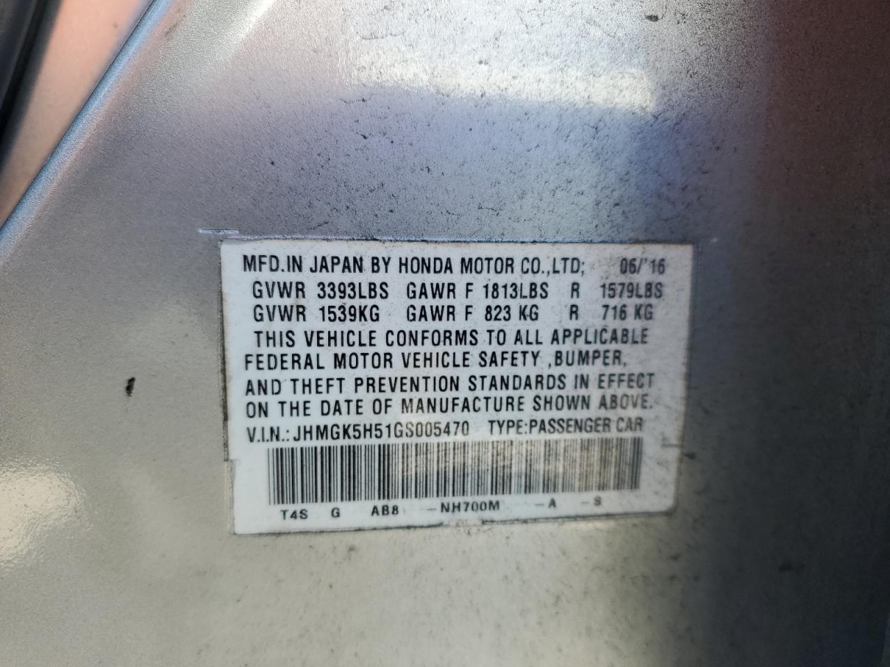 2016 Honda Fit VIN JHMGK5H51GS005470 Copart auction photo, mechanical / minor dent/scratches damage thumbnail 12