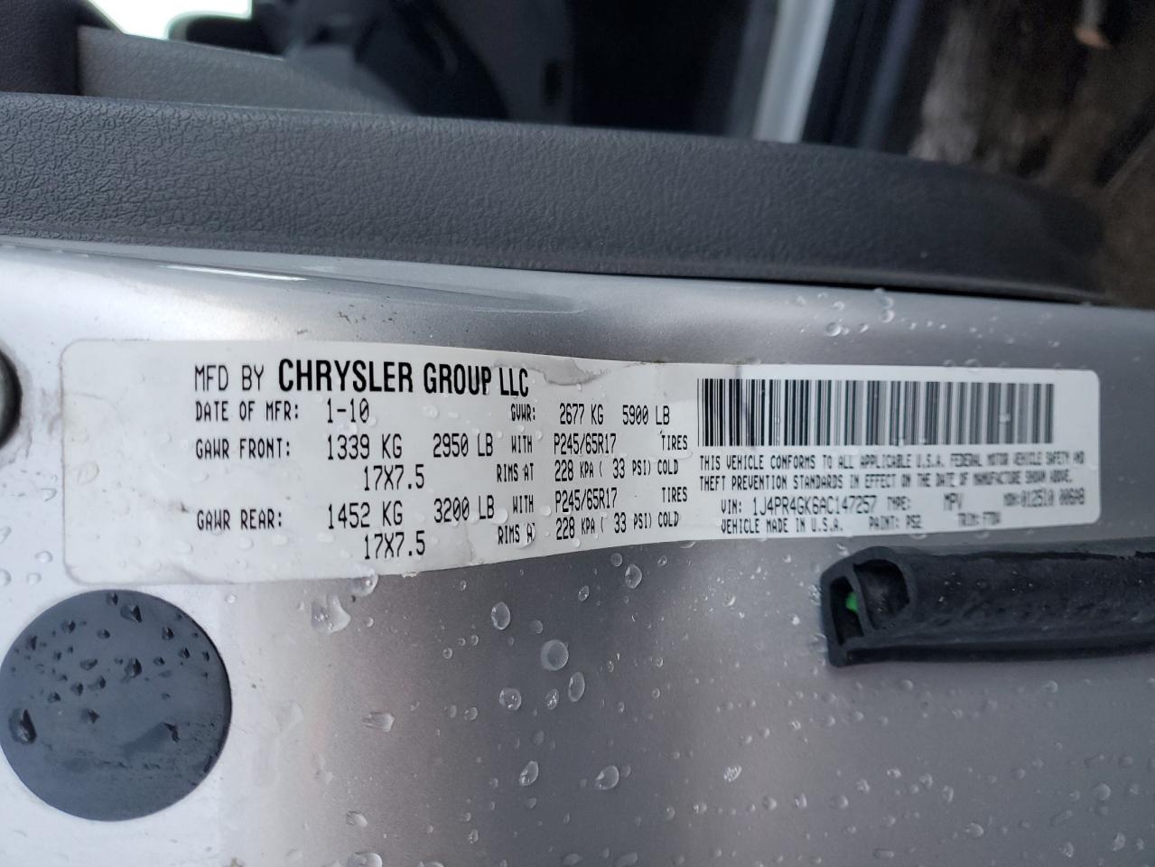 2010 Jeep Grand Cherokee VIN 1J4PR4GK6AC147257 Copart auction photo, front end damage thumbnail 14