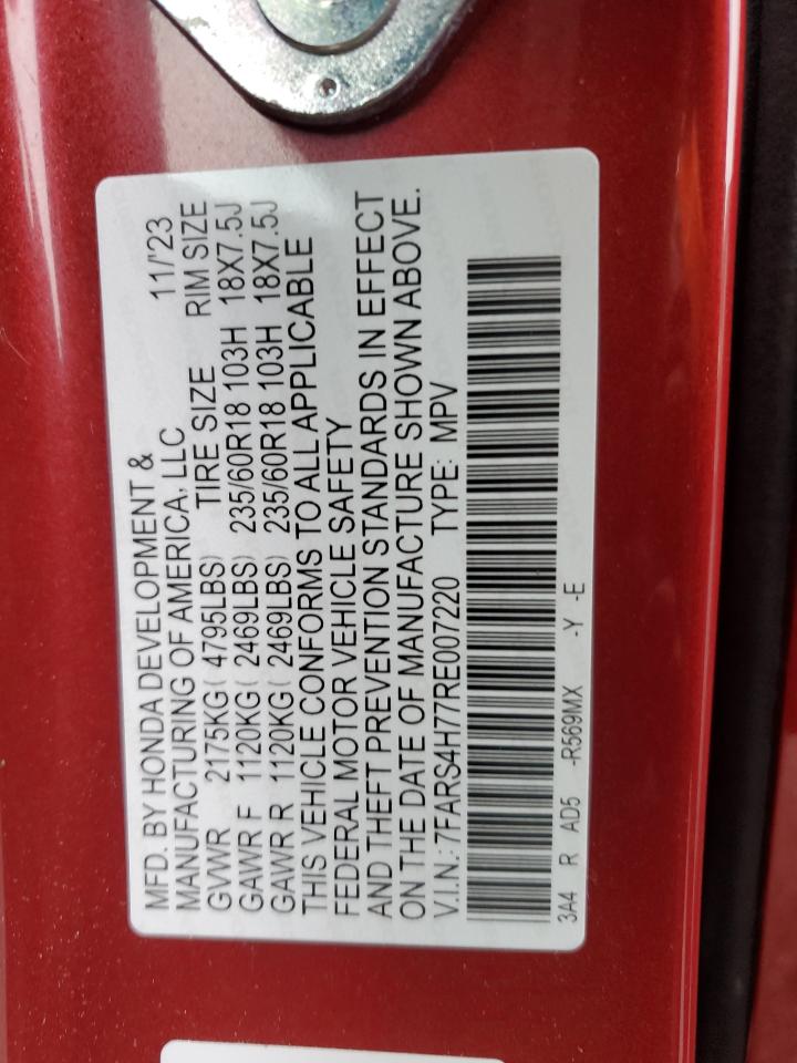 2024 Honda CR-V VIN 7FARS4H77RE007220 Copart auction photo, front end / mechanical damage thumbnail 14