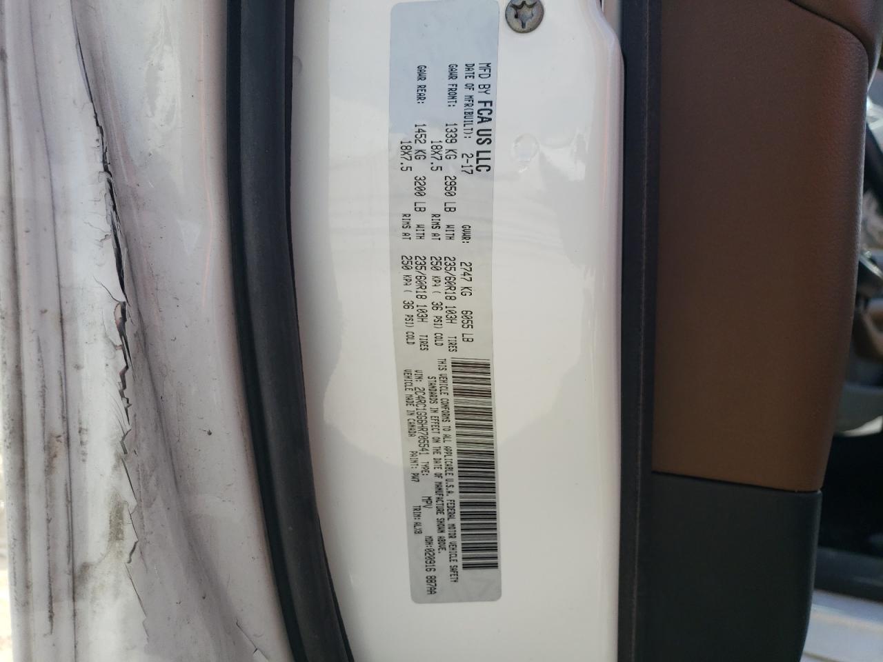 2017 Chrysler Pacifica VIN 2C4RC1GG6HR705541 Copart auction photo, side damage thumbnail 13