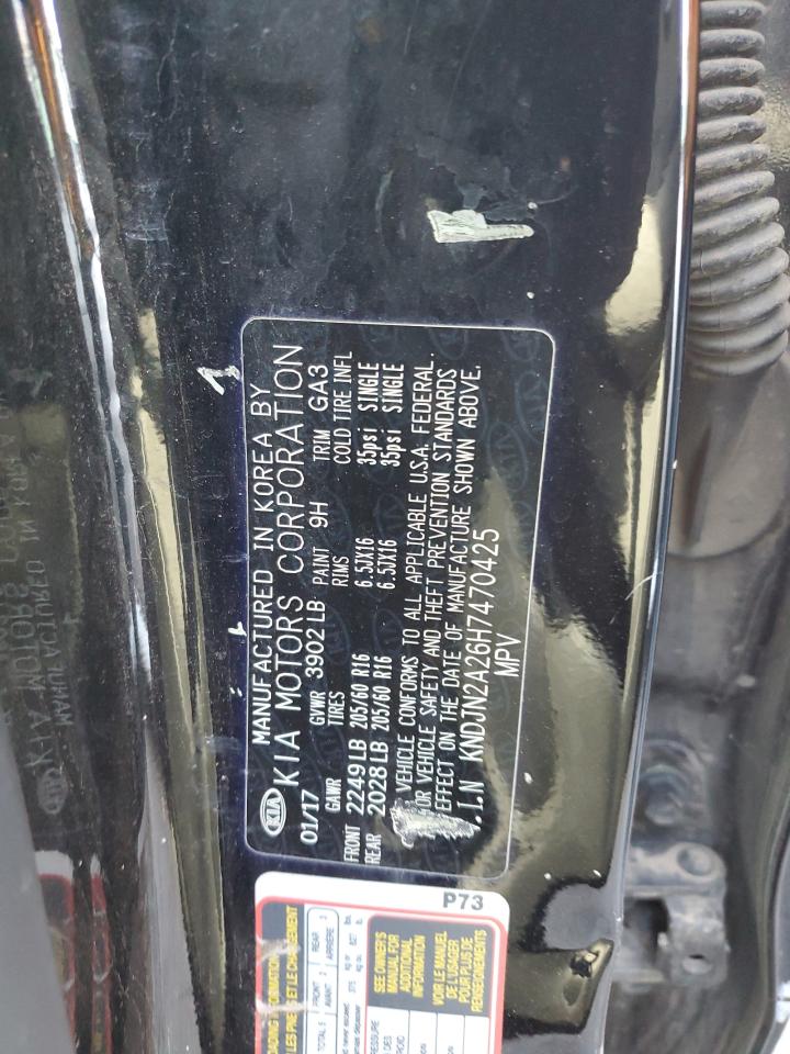 2017 KIA Soul VIN KNDJN2A26H7470425 Copart auction photo, rollover damage thumbnail 14
