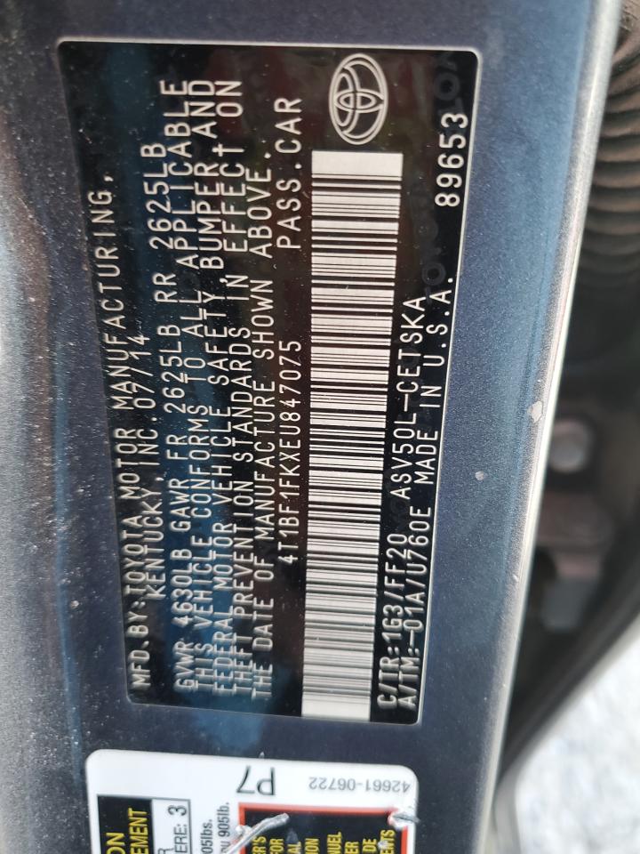 2014 Toyota Camry VIN 4T1BF1FKXEU847075 Copart auction photo, front end damage thumbnail 15