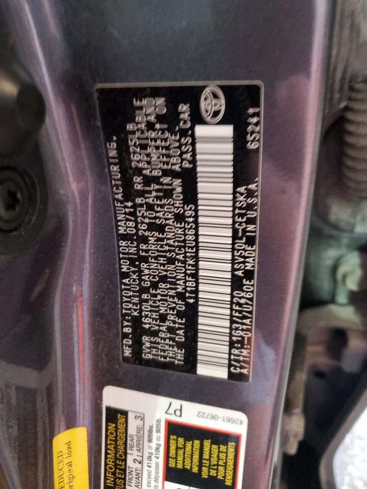 2014 Toyota Camry VIN 4T1BF1FK1EU865495 Copart auction photo, all over damage thumbnail 13