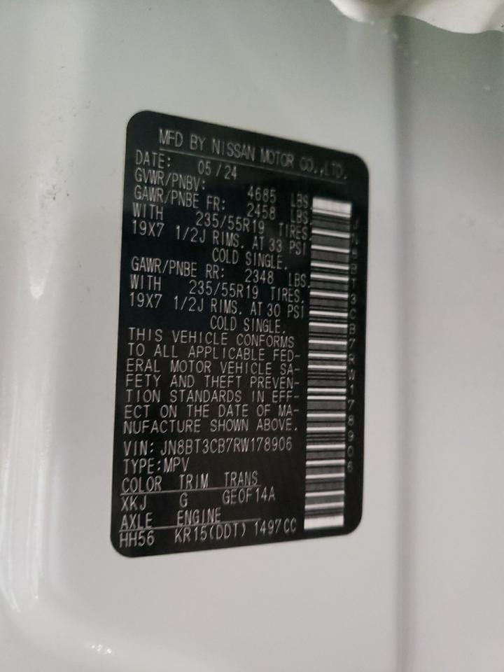 2024 Nissan Rogue VIN JN8BT3CB7RW178906 Copart auction photo, front end / minor dent/scratches damage thumbnail 13