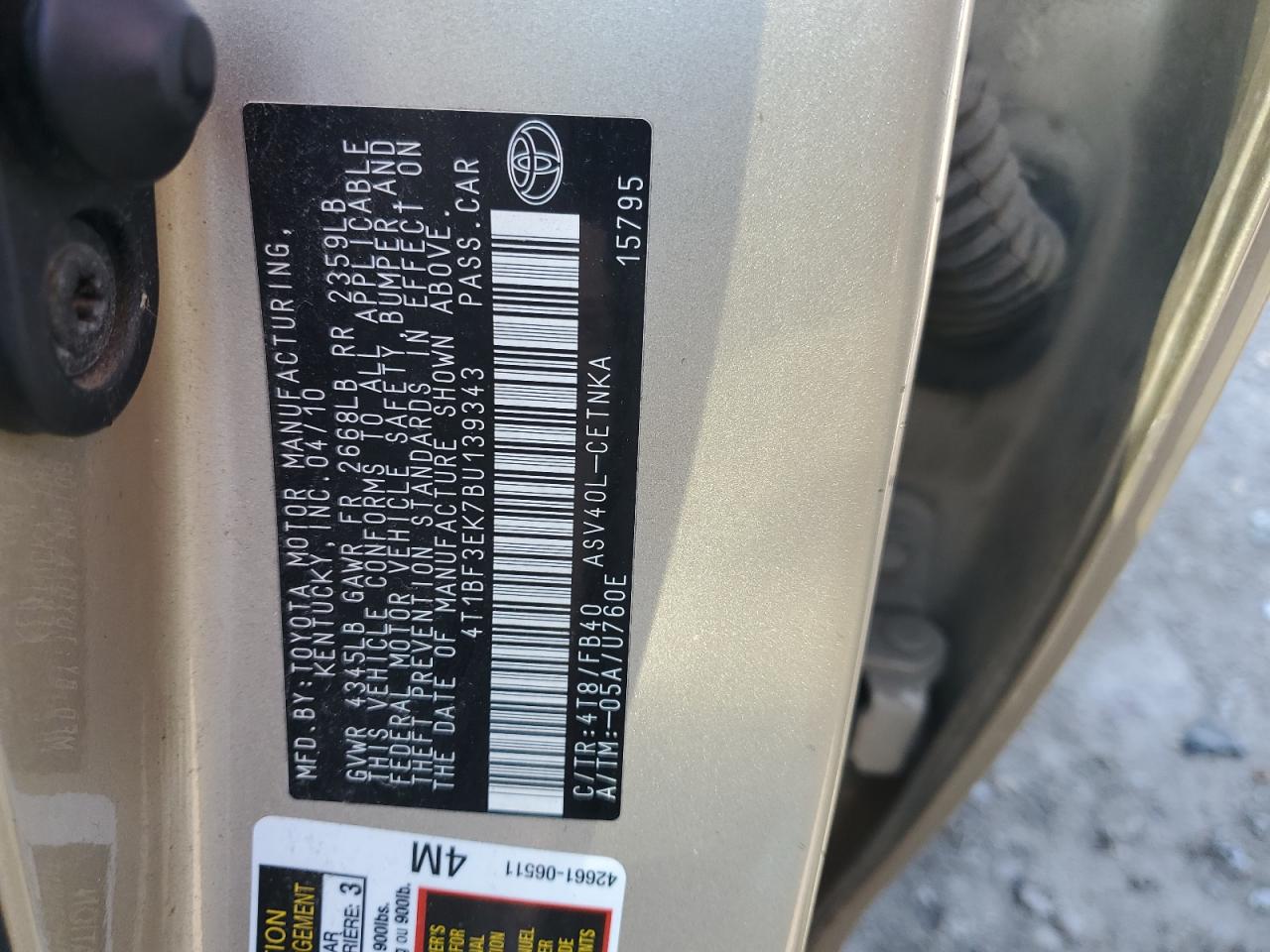 2011 Toyota Camry VIN 4T1BF3EK7BU139343 Copart auction photo, front end / side damage thumbnail 14