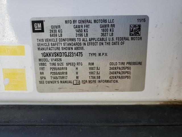 2016 GMC Acadia VIN 1GKKVSKD7GJ231475 Copart auction photo, biohazard/chemical damage thumbnail 12