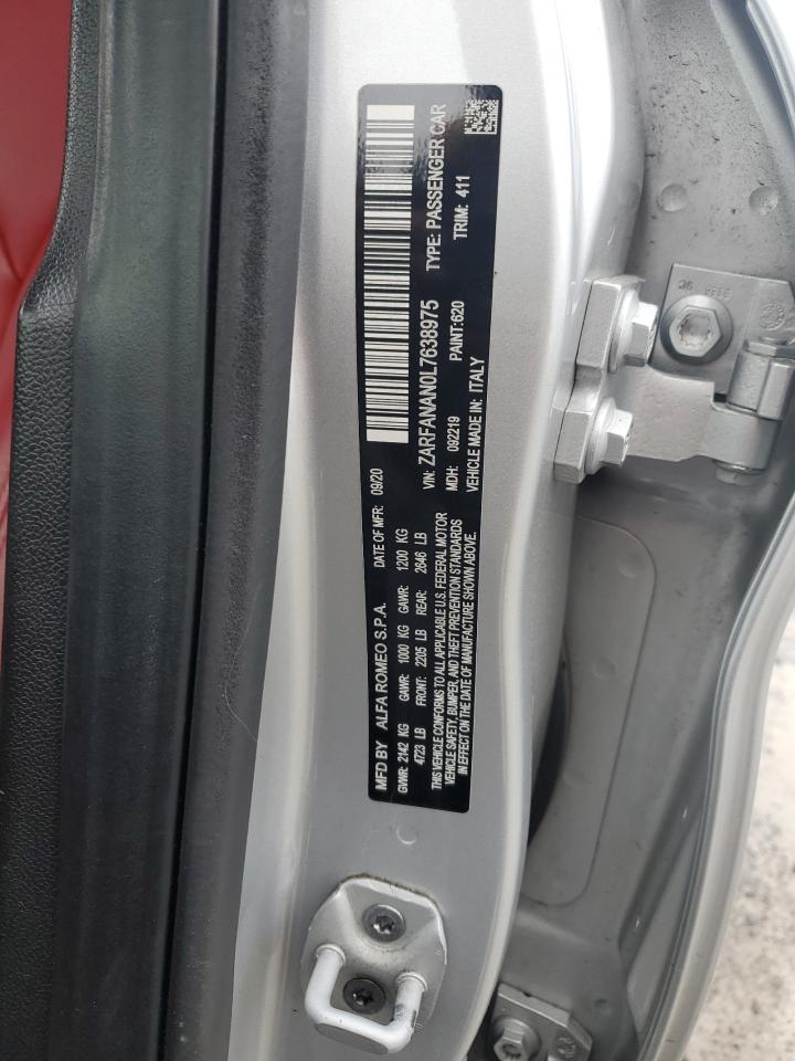 2020 Alfa Romeo Giulia VIN ZARFANAN0L7638975 Copart auction photo, vandalism damage thumbnail 12